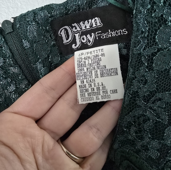 Dawn Joy Fashion Dress Size 6P Petite Green Lace Midi Women Dress USA Made - Picture 4 of 16